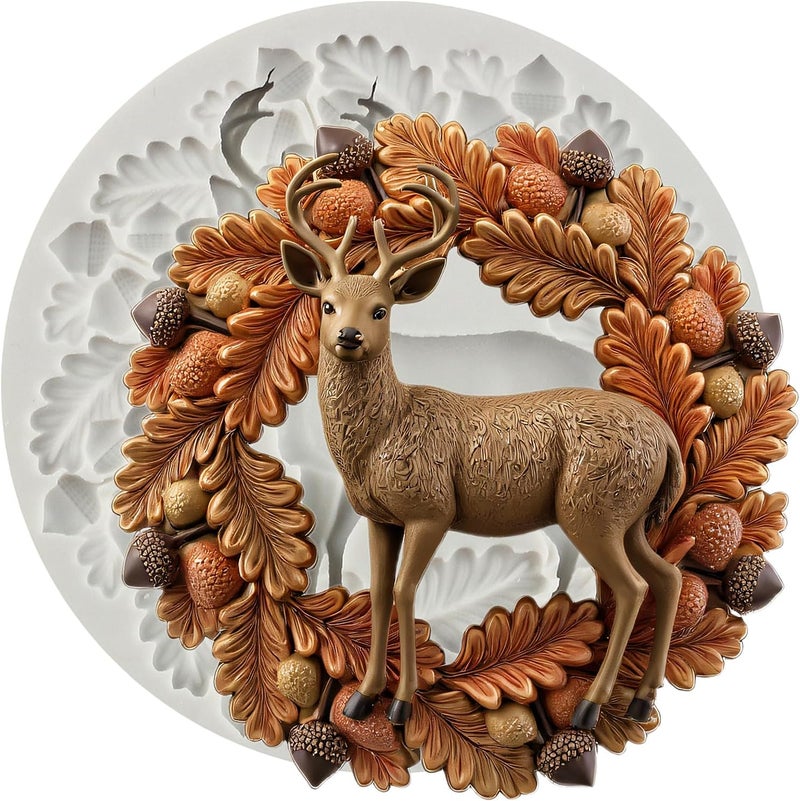 TAOXIBEI Christmas Polymer Clay Mold Christmas Deer Holly Leaf Wreath Silicone Molds for DIY Crafts Epoxy Resin Casting Air Dry Polymer Clay Plaster Jewelry Making - Image 1